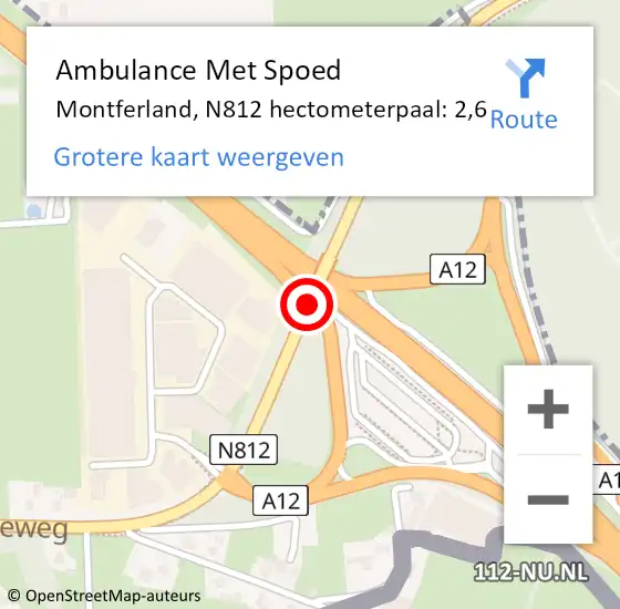 Locatie op kaart van de 112 melding: Ambulance Met Spoed Naar Montferland, N812 hectometerpaal: 2,6 op 29 juli 2022 22:15