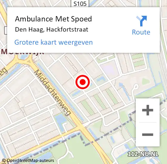 Locatie op kaart van de 112 melding: Ambulance Met Spoed Naar Den Haag, Hackfortstraat op 29 juli 2022 22:25