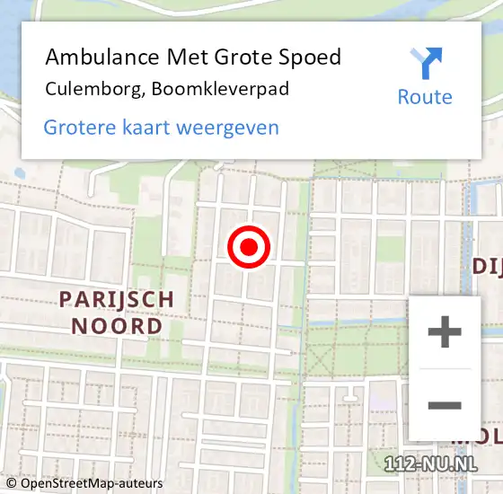 Locatie op kaart van de 112 melding: Ambulance Met Grote Spoed Naar Culemborg, Boomkleverpad op 29 juli 2022 22:49