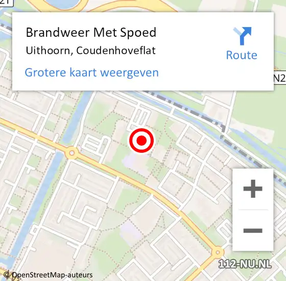 Locatie op kaart van de 112 melding: Brandweer Met Spoed Naar Uithoorn, Coudenhoveflat op 29 juli 2022 22:56