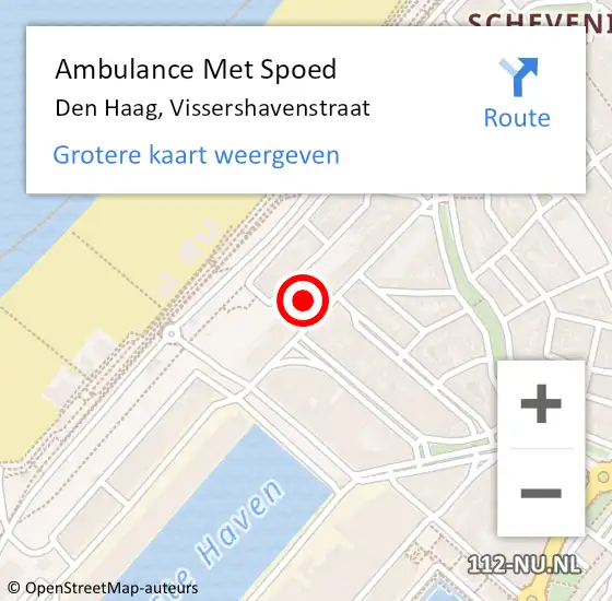 Locatie op kaart van de 112 melding: Ambulance Met Spoed Naar Den Haag, Vissershavenstraat op 29 juli 2022 23:21