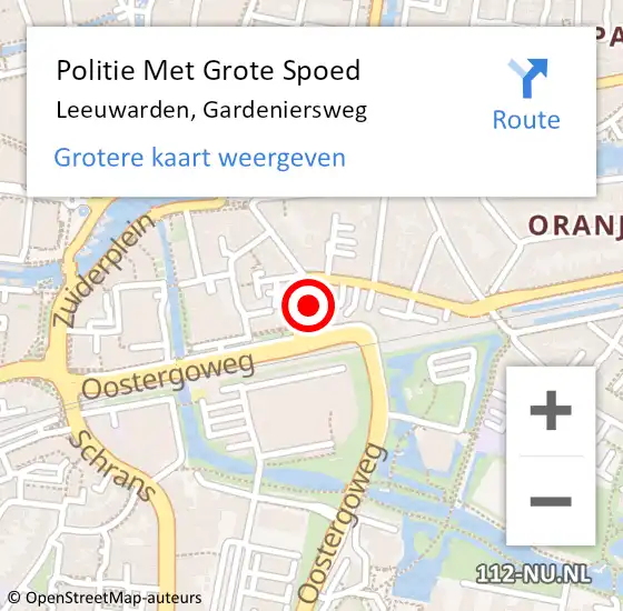 Locatie op kaart van de 112 melding: Politie Met Grote Spoed Naar Leeuwarden, Gardeniersweg op 29 juli 2022 23:30