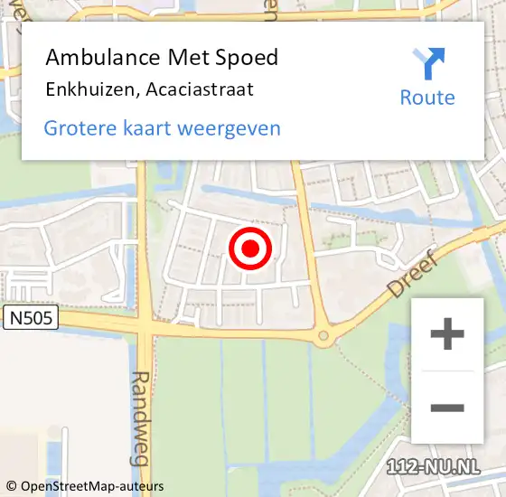 Locatie op kaart van de 112 melding: Ambulance Met Spoed Naar Enkhuizen, Acaciastraat op 29 juli 2022 23:37