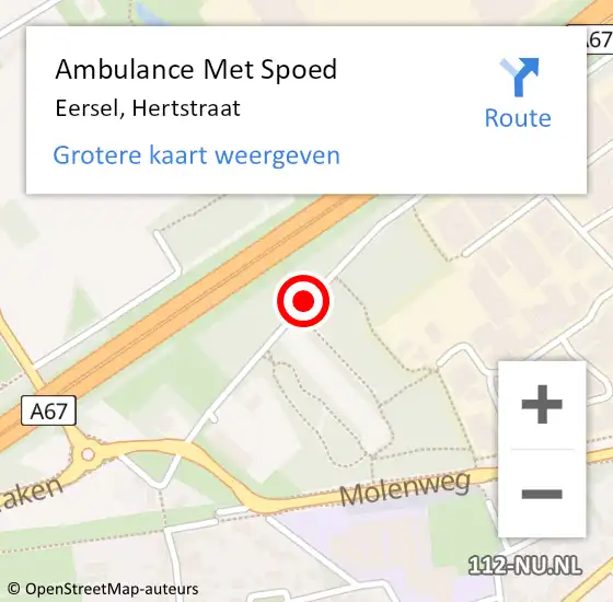Locatie op kaart van de 112 melding: Ambulance Met Spoed Naar Eersel, Hertstraat op 24 juli 2014 18:30