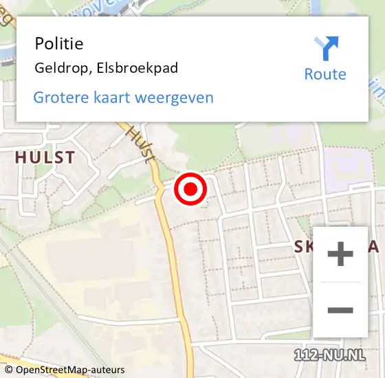 Locatie op kaart van de 112 melding: Politie Geldrop, Elsbroekpad op 30 juli 2022 00:05