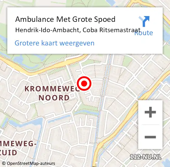 Locatie op kaart van de 112 melding: Ambulance Met Grote Spoed Naar Hendrik-Ido-Ambacht, Coba Ritsemastraat op 30 juli 2022 00:26