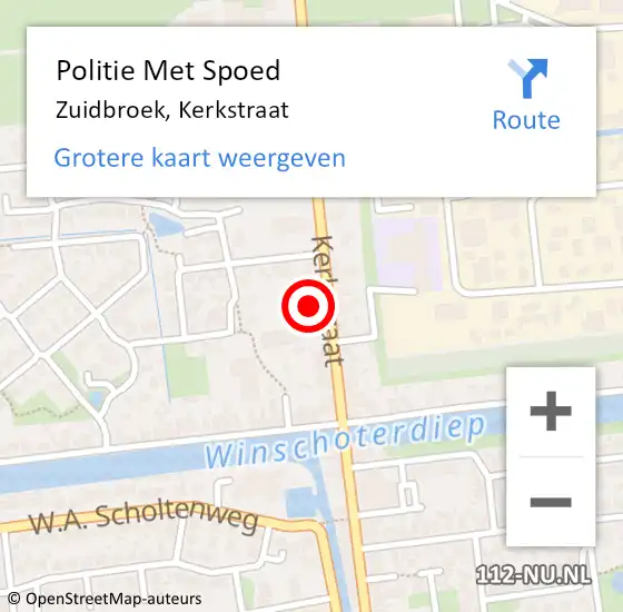 Locatie op kaart van de 112 melding: Politie Met Spoed Naar Zuidbroek, Kerkstraat op 30 juli 2022 00:40