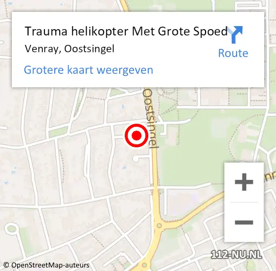 Locatie op kaart van de 112 melding: Trauma helikopter Met Grote Spoed Naar Venray, Oostsingel op 30 juli 2022 00:47