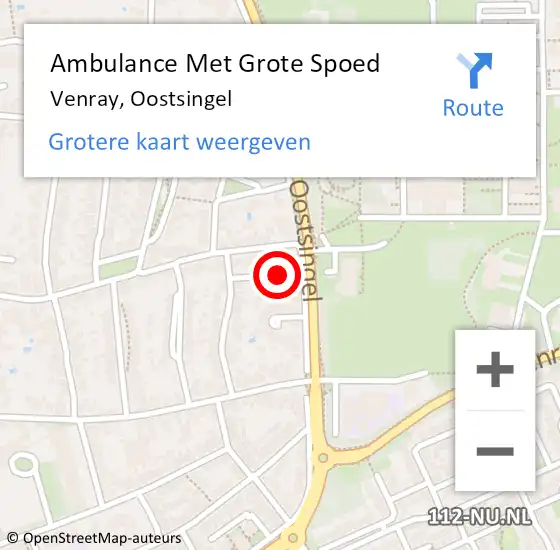 Locatie op kaart van de 112 melding: Ambulance Met Grote Spoed Naar Venray, Oostsingel op 30 juli 2022 00:49