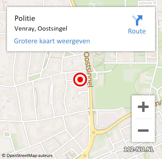 Locatie op kaart van de 112 melding: Politie Venray, Oostsingel op 30 juli 2022 00:58