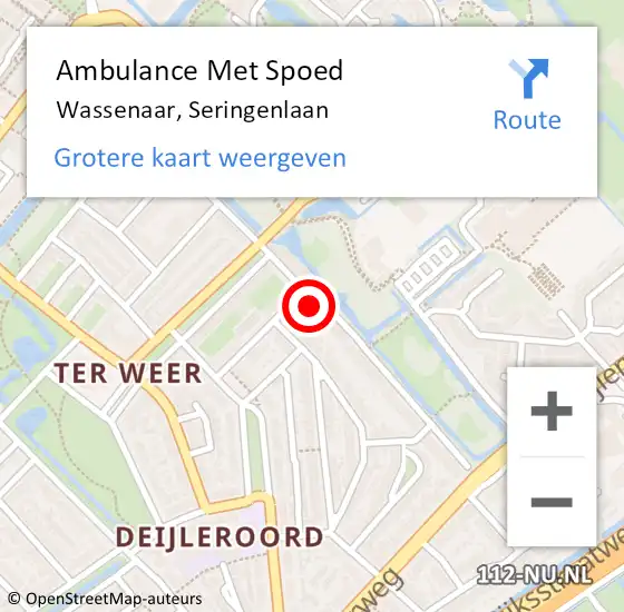 Locatie op kaart van de 112 melding: Ambulance Met Spoed Naar Wassenaar, Seringenlaan op 30 juli 2022 01:05