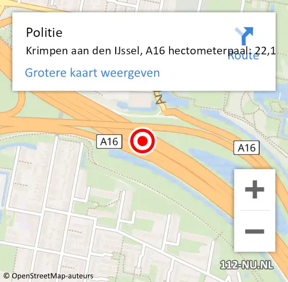 Locatie op kaart van de 112 melding: Politie Tynaarlo, A16 hectometerpaal: 22,1 op 30 juli 2022 01:11