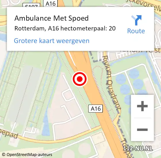 Locatie op kaart van de 112 melding: Ambulance Met Spoed Naar Rotterdam, A16 hectometerpaal: 20 op 30 juli 2022 01:14