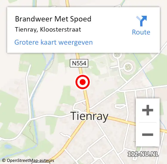 Locatie op kaart van de 112 melding: Brandweer Met Spoed Naar Tienray, Kloosterstraat op 30 juli 2022 01:31