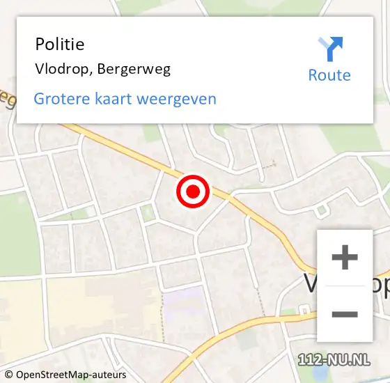 Locatie op kaart van de 112 melding: Politie Vlodrop, Bergerweg op 30 juli 2022 01:46