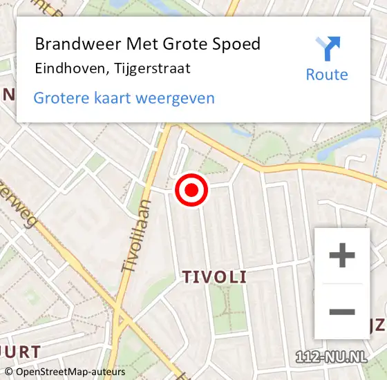 Locatie op kaart van de 112 melding: Brandweer Met Grote Spoed Naar Eindhoven, Tijgerstraat op 30 juli 2022 02:41