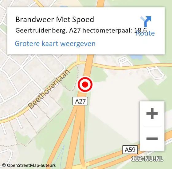 Locatie op kaart van de 112 melding: Brandweer Met Spoed Naar Geertruidenberg, A27 hectometerpaal: 18,6 op 30 juli 2022 02:42