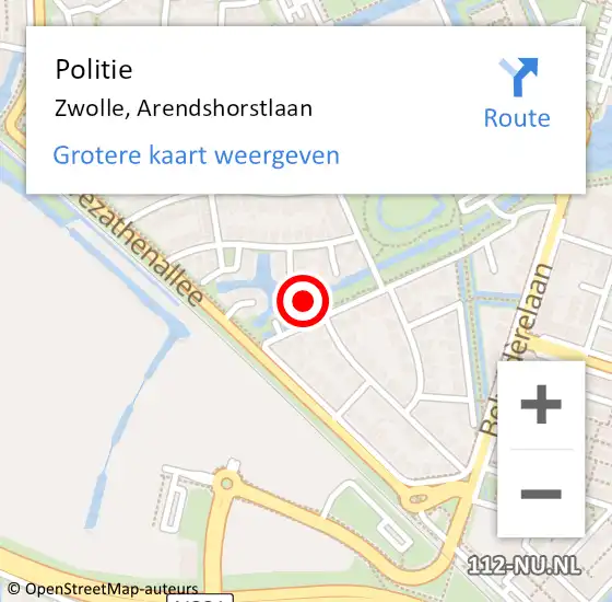 Locatie op kaart van de 112 melding: Politie Zwolle, Arendshorstlaan op 30 juli 2022 02:54