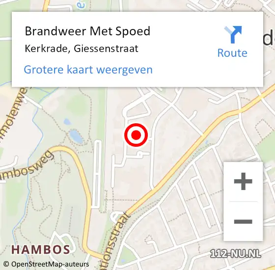 Locatie op kaart van de 112 melding: Brandweer Met Spoed Naar Kerkrade, Giessenstraat op 30 juli 2022 03:24