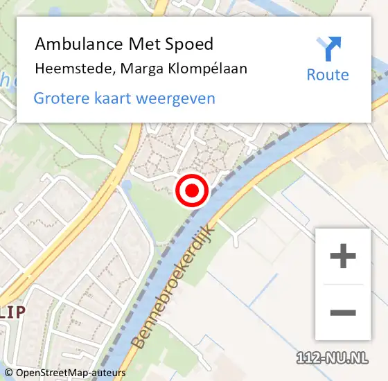 Locatie op kaart van de 112 melding: Ambulance Met Spoed Naar Heemstede, Marga Klompélaan op 30 juli 2022 03:28