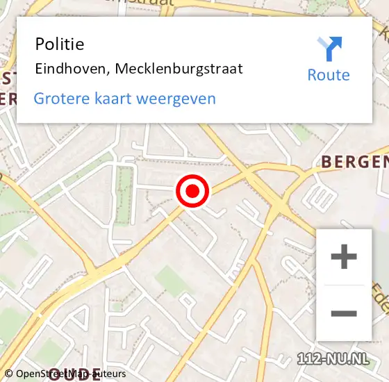 Locatie op kaart van de 112 melding: Politie Eindhoven, Mecklenburgstraat op 30 juli 2022 04:30