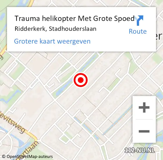 Locatie op kaart van de 112 melding: Trauma helikopter Met Grote Spoed Naar Ridderkerk, Stadhouderslaan op 30 juli 2022 04:32