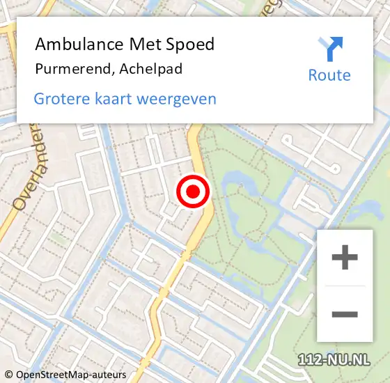 Locatie op kaart van de 112 melding: Ambulance Met Spoed Naar Purmerend, Achelpad op 30 juli 2022 05:02