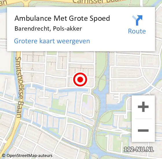 Locatie op kaart van de 112 melding: Ambulance Met Grote Spoed Naar Barendrecht, Pols-akker op 30 juli 2022 06:09