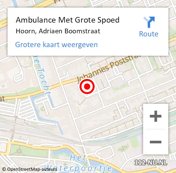 Locatie op kaart van de 112 melding: Ambulance Met Grote Spoed Naar Hoorn, Adriaen Boomstraat op 30 juli 2022 07:28