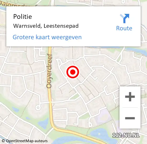 Locatie op kaart van de 112 melding: Politie Warnsveld, Leestensepad op 30 juli 2022 07:33