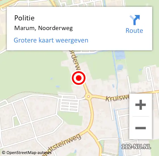 Locatie op kaart van de 112 melding: Politie Marum, Noorderweg op 30 juli 2022 08:23