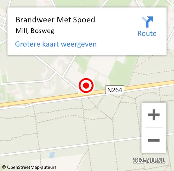 Locatie op kaart van de 112 melding: Brandweer Met Spoed Naar Mill, Bosweg op 30 juli 2022 08:24