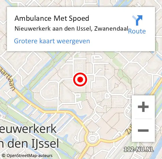 Locatie op kaart van de 112 melding: Ambulance Met Spoed Naar Nieuwerkerk aan den IJssel, Zwanendaal op 30 juli 2022 09:09