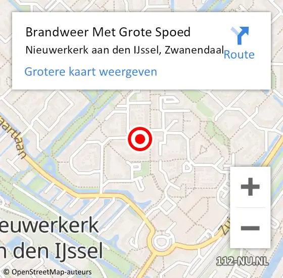 Locatie op kaart van de 112 melding: Brandweer Met Grote Spoed Naar Nieuwerkerk aan den IJssel, Zwanendaal op 30 juli 2022 09:25