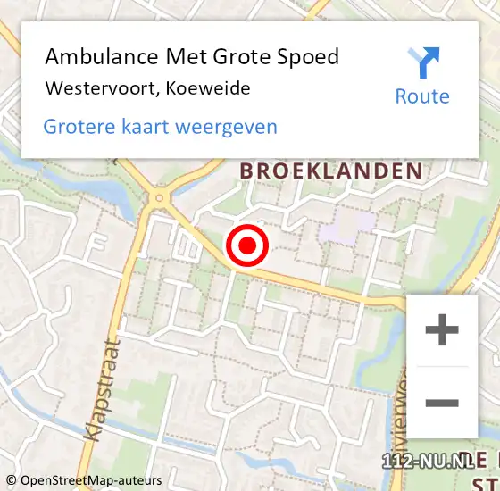 Locatie op kaart van de 112 melding: Ambulance Met Grote Spoed Naar Westervoort, Koeweide op 30 juli 2022 09:31