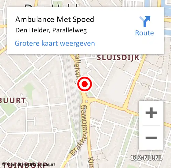 Locatie op kaart van de 112 melding: Ambulance Met Spoed Naar Den Helder, Parallelweg op 30 juli 2022 09:51
