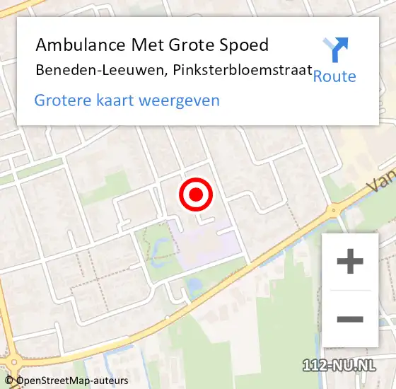 Locatie op kaart van de 112 melding: Ambulance Met Grote Spoed Naar Beneden-Leeuwen, Pinksterbloemstraat op 30 juli 2022 09:54