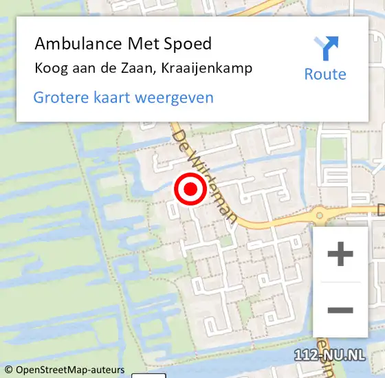 Locatie op kaart van de 112 melding: Ambulance Met Spoed Naar Koog aan de Zaan, Kraaijenkamp op 30 juli 2022 09:57