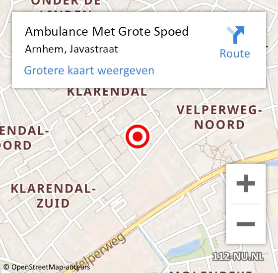 Locatie op kaart van de 112 melding: Ambulance Met Grote Spoed Naar Arnhem, Javastraat op 30 juli 2022 10:01