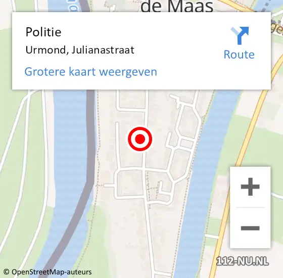 Locatie op kaart van de 112 melding: Politie Urmond, Julianastraat op 30 juli 2022 10:46