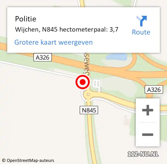 Locatie op kaart van de 112 melding: Politie Wijchen, N845 hectometerpaal: 3,7 op 30 juli 2022 10:50