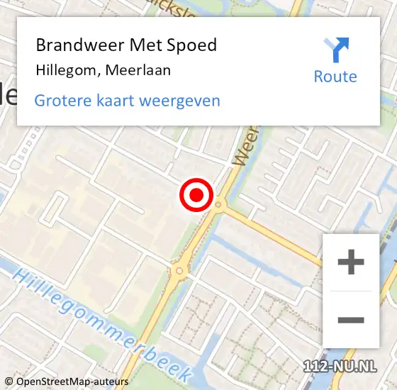 Locatie op kaart van de 112 melding: Brandweer Met Spoed Naar Hillegom, Meerlaan op 24 juli 2014 19:12