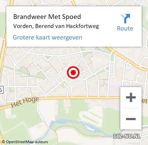 Locatie op kaart van de 112 melding: Brandweer Met Spoed Naar Vorden, Berend van Hackfortweg op 30 juli 2022 11:52