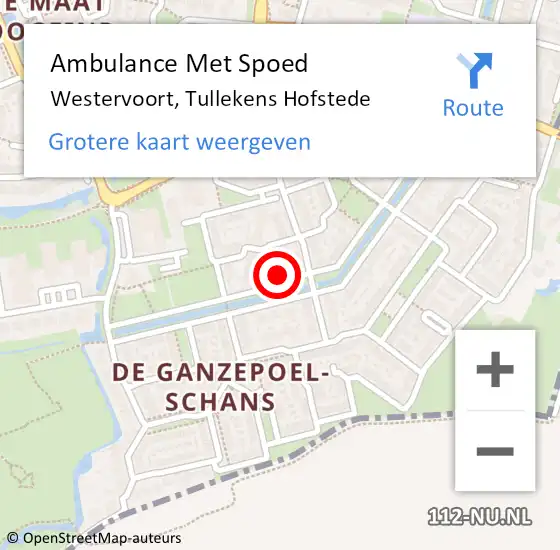 Locatie op kaart van de 112 melding: Ambulance Met Spoed Naar Westervoort, Tullekens Hofstede op 30 juli 2022 11:58