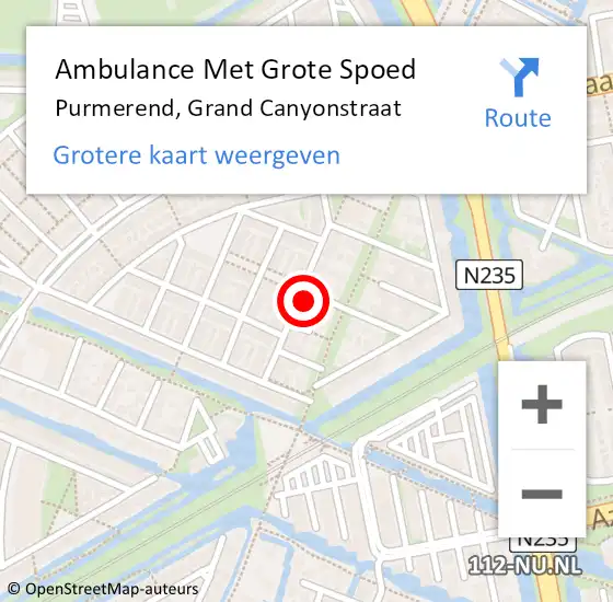 Locatie op kaart van de 112 melding: Ambulance Met Grote Spoed Naar Purmerend, Grand Canyonstraat op 30 juli 2022 12:05