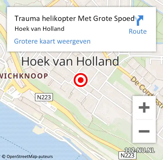 Locatie op kaart van de 112 melding: Trauma helikopter Met Grote Spoed Naar Hoek van Holland op 30 juli 2022 12:24