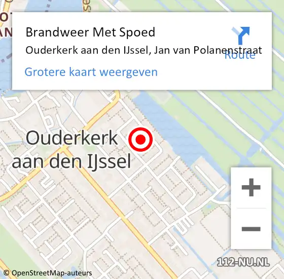 Locatie op kaart van de 112 melding: Brandweer Met Spoed Naar Ouderkerk aan den IJssel, Jan van Polanenstraat op 30 juli 2022 12:42