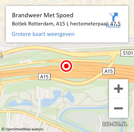 Locatie op kaart van de 112 melding: Brandweer Met Spoed Naar Botlek Rotterdam, A15 L hectometerpaal: 43,8 op 24 juli 2014 19:24