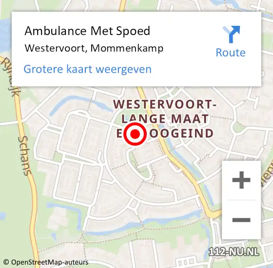 Locatie op kaart van de 112 melding: Ambulance Met Spoed Naar Westervoort, Mommenkamp op 30 juli 2022 13:47