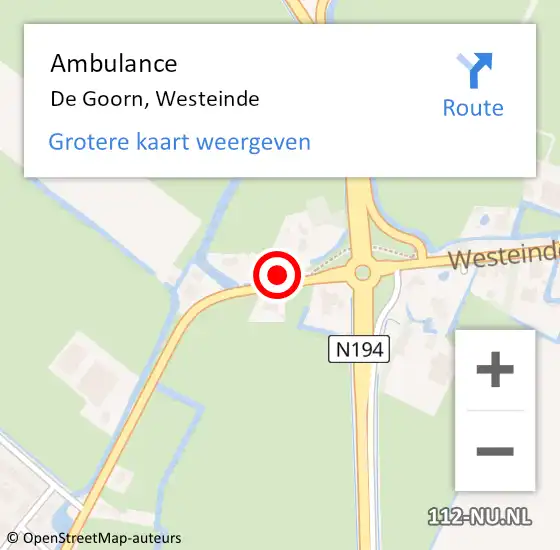 Locatie op kaart van de 112 melding: Ambulance De Goorn, Westeinde op 30 juli 2022 14:00